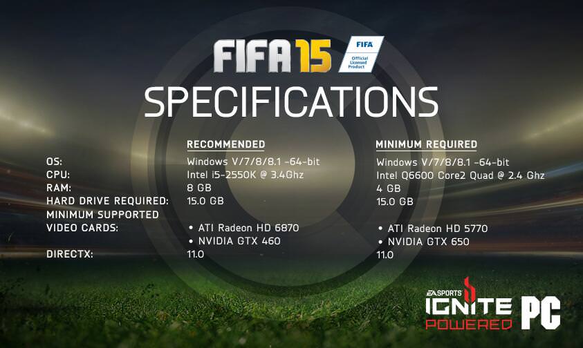 FIFA 15 System Specifications PC / Windows